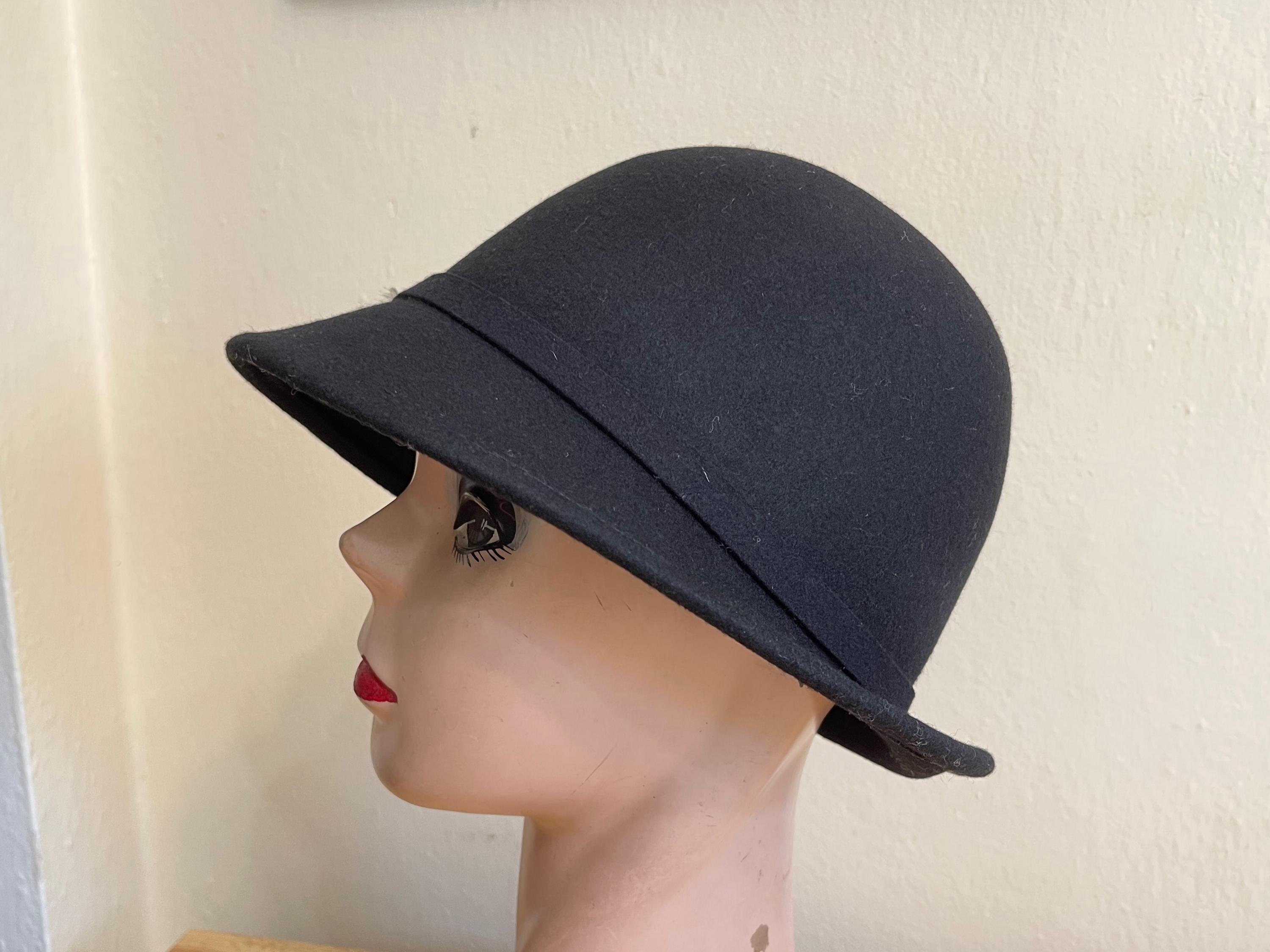 Vintage Inspired Black Wool Cloche Hat Women Bucket Flapper Downton Abbey Chic Black 1920s cloche hat with cotton and black lace – LaVieDelight main image 3
