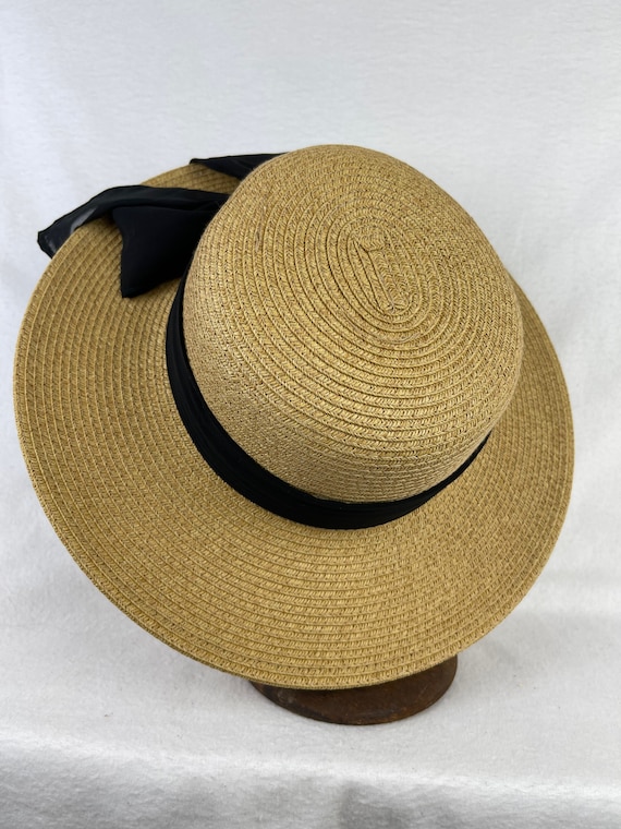 Small Head Size 3 inch Brim Tan Boater Hat with Fabric Band & Bow / Youth Head Size Hat / Summer Straw Boater Hat / Sun Hat