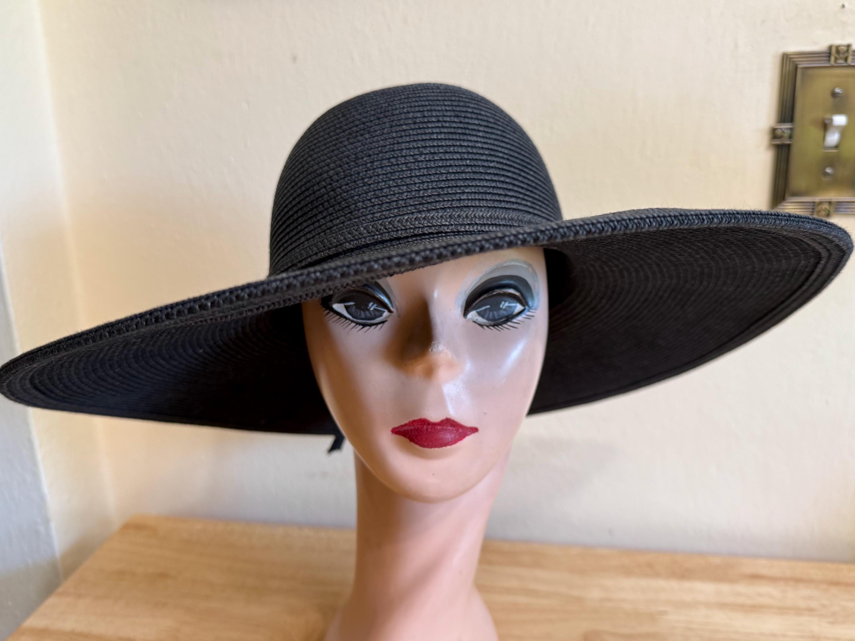 4.5 Inch Brim Black Sun Hat / Large Sloping Flat Brim Summer