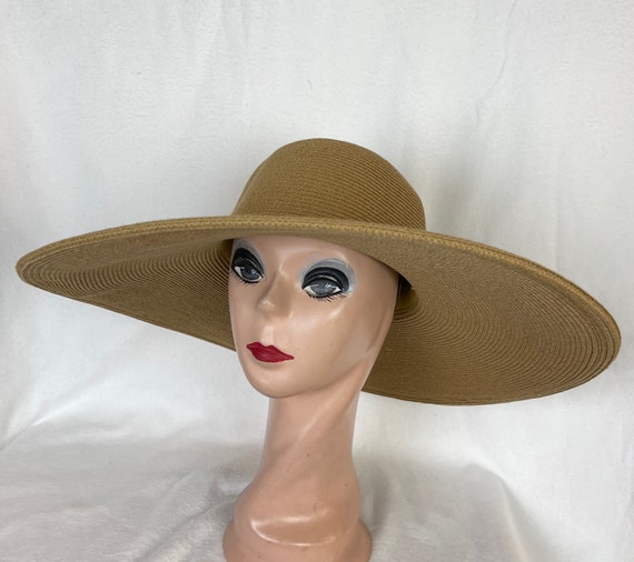 6 Inch Brim Tan Sun Hat / Large Flat Brim Summer Hat / Tan Derby Hat / Lg  Brim Resort Hat / Fashion Sun Hat / UV Protection Hat 