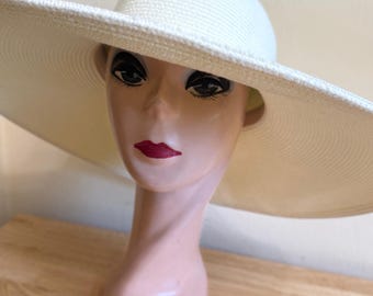 Cream 6 Inch Brim Straw Sun Hat: Wide Brim UV Protection
