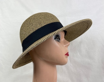 Vintage Black Wide Brim Straw Sun Hat - Nordstrom Made in  display picture 1