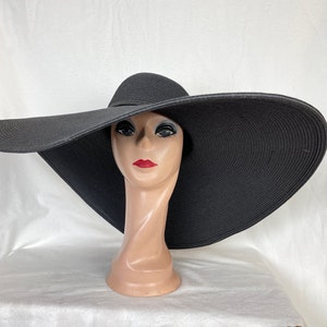 8 Inch Brim Black Sun Hat / Large Slopping Brim Derby Hat / Kentucky Derby Hat / Lg Brim Resort Hat / Fashion Sun Hat / UV Protection Hat