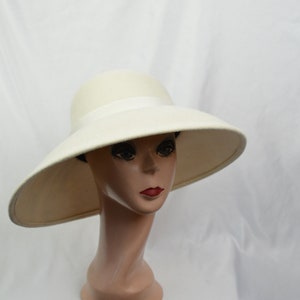 Ivory Wool Felt Wide Brim Round Crown Large Uneven Side Brim Hat / Large Brim Felt Down Brim Winter Hat / Millinery / Fashion Hat