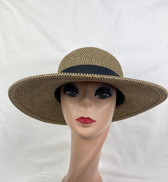 Medium XXL Head Sizes Black Brown Tweed Straw Hat With Black