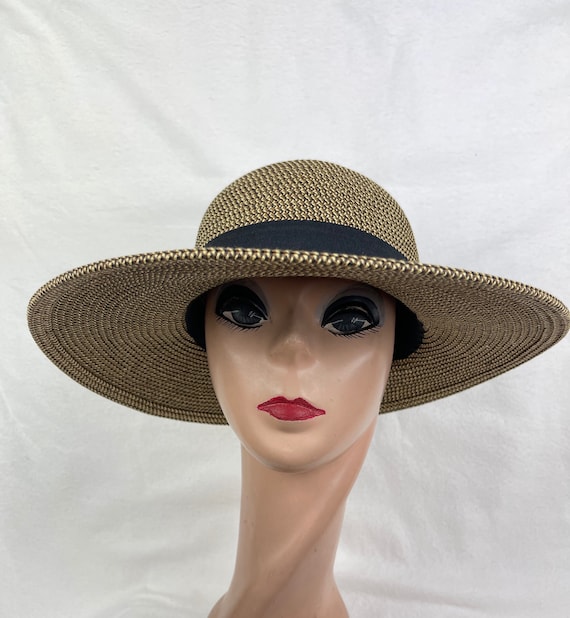 Medium XXL Head Sizes Black Brown Tweed Straw Hat With Black