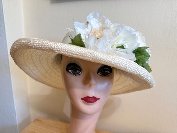 Ivory Sisal Straw Sun Hat: Silk Ribbon & Handmade Flowers - Etsy display picture 1