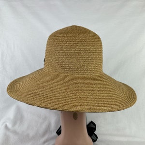 Wheat Color 4 Inch Downturn Brim Straw Hat With Changeable Scarf Trim / Sun Hat With Chin Tie / Straw Lg Brim Beach Hat / Retro Sun Hat image 4