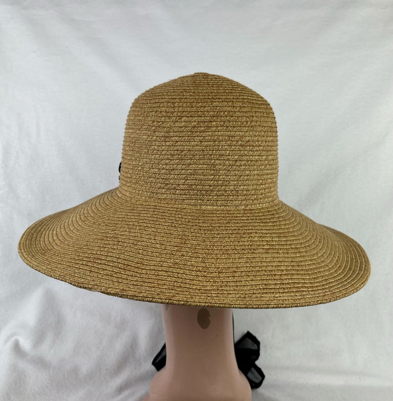 Wheat Color 4 Inch Downturn Brim Straw Hat With Changeable Scarf Trim / Sun Hat With Chin Tie / Straw Lg Brim Beach Hat / Retro Sun Hat image 4