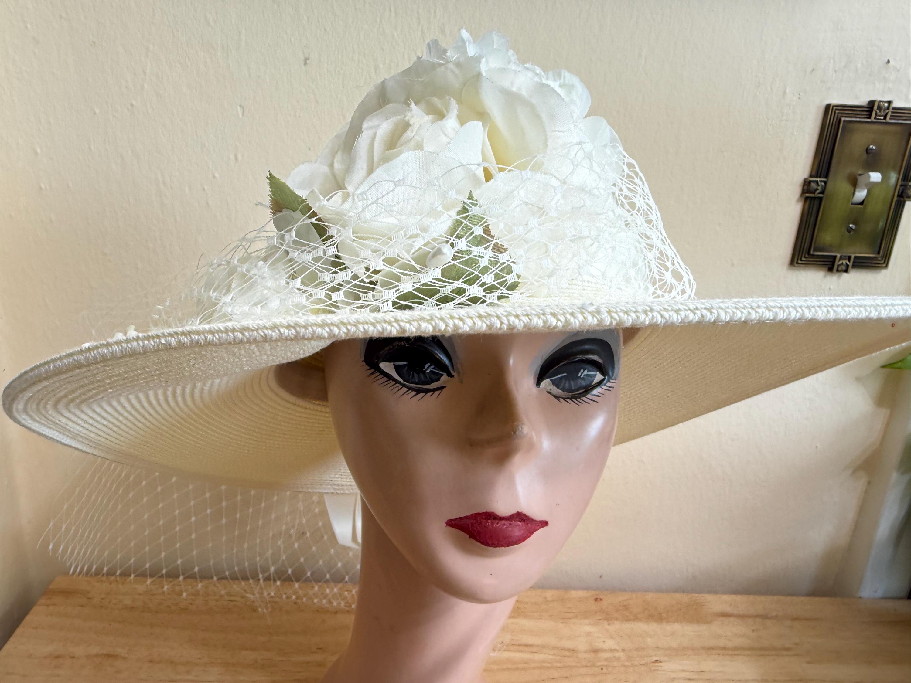 Black & Cream Straw Hat with Lace and Floral Feather Detail Thereisno Lace Fascinators For Women Victorian Bonnet Floral  main image 4
