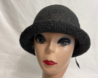 Black Toyo Straw Cloche Hat: Vintage Inspired, Adjustable Fit
