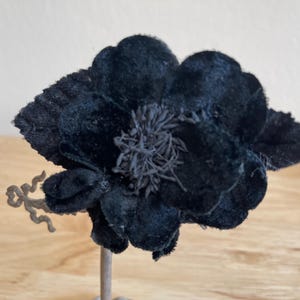 Handmade Black Velvet Flower Clip And Pin  / Vintage Velvet Flower Hair Clip / One Of A kind Vintage Velvet Flower Pin / Free US Shipping