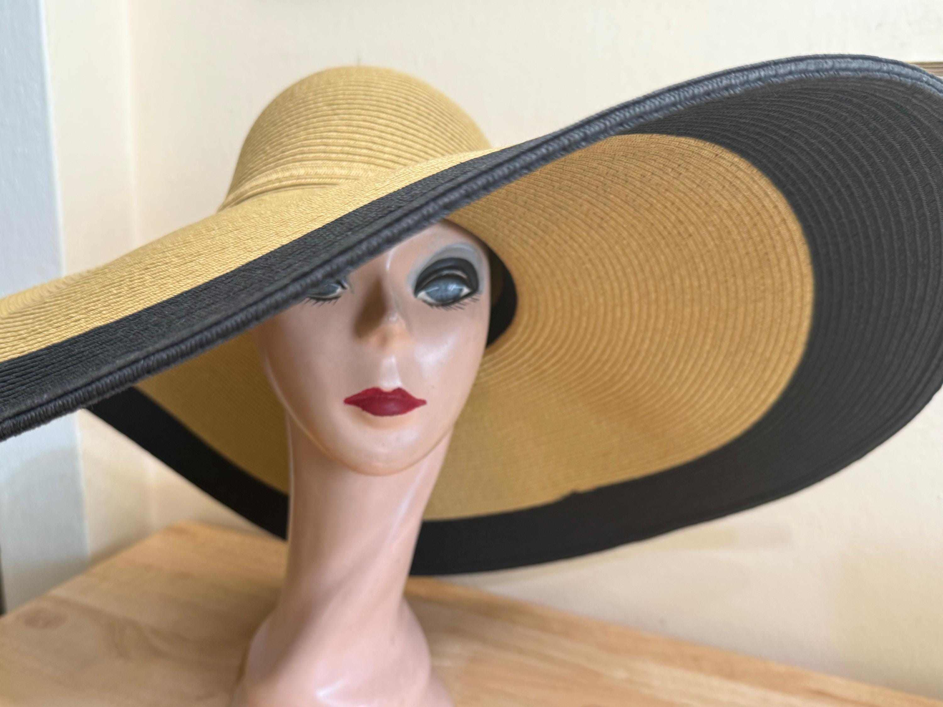 C.C Tan Wide-Brim Hat with Black Band 6 Inch Brim Beige Sun Hat With Black Ribbon Band / Flat Brim  main image 2