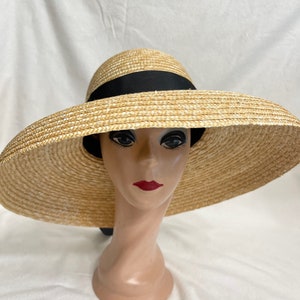 Natural Wheat Straw Large Bell Brim 5.5 Lampshade Hat / Retro Lampshade Milan Braid Natural Wheat Straw Hat / Audrey Hepburn Hat