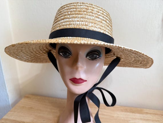 WANA Cream Straw Hat with Black Band - Women\'s Accessory European-american Style Hand-woven Lace Straw Bow Ribbon  main image 4