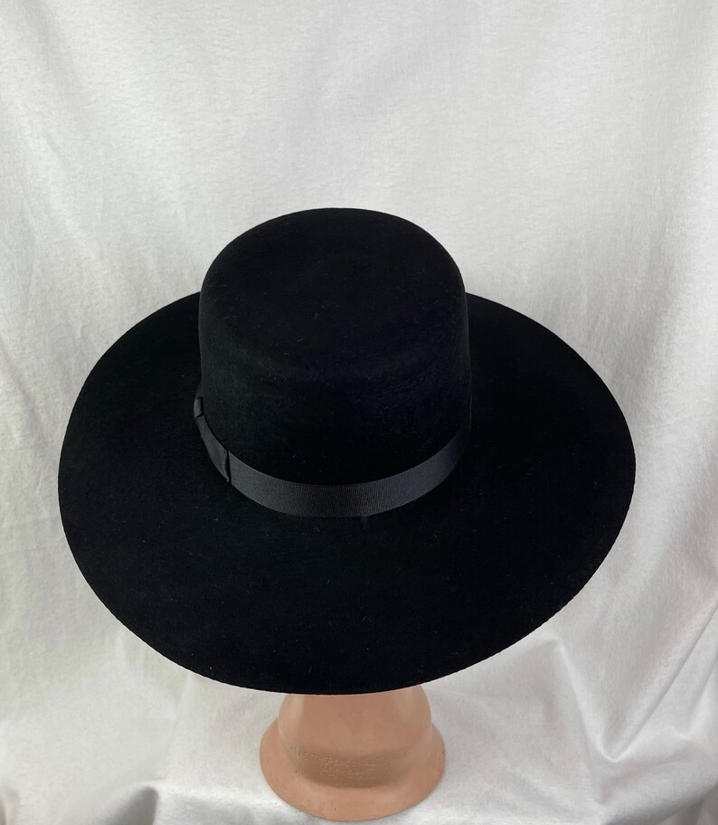 Black Wool Felt Boater Hat 4 Stiff Brim Bolero With Grosgrain Ribbon black-wool-felt-boater-hat-4-stiff-brim-bolero-with-grosgrain-ribbon