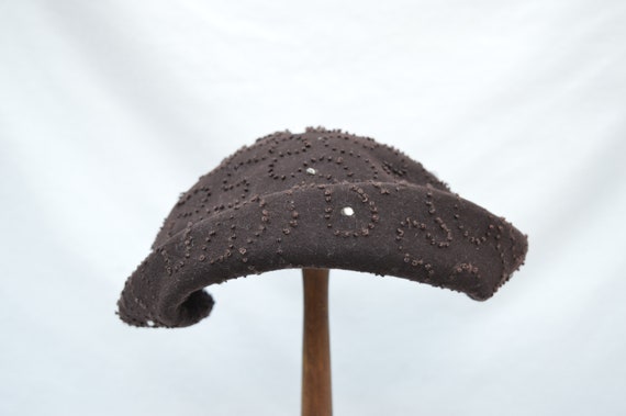 Vintage 1950's Brown Cocktail Hat With Rhinestone… - image 8