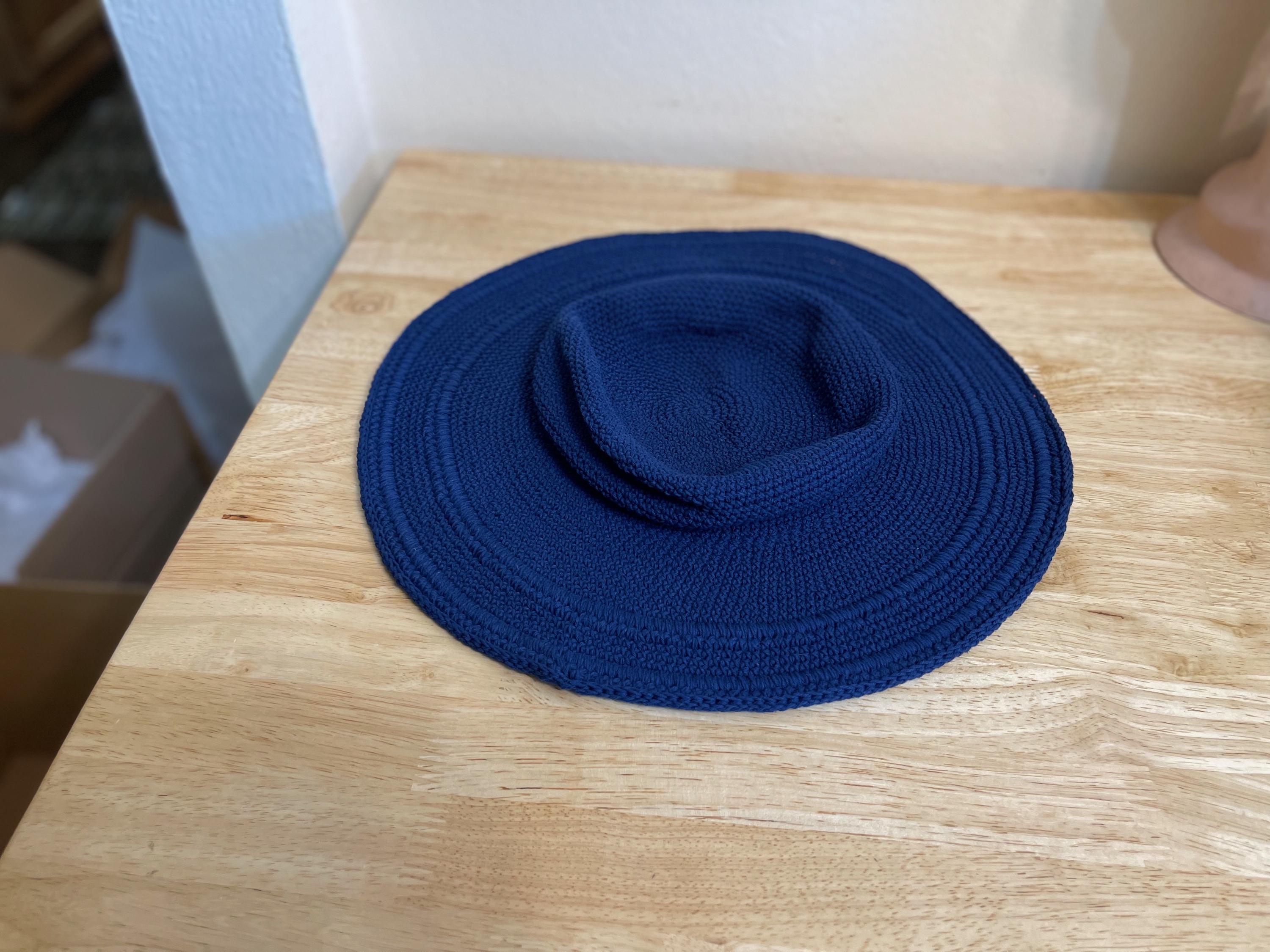 Hand-dyed Navy Blue Crochet Sun Hat: Adjustable Brim Cotton  display picture 1