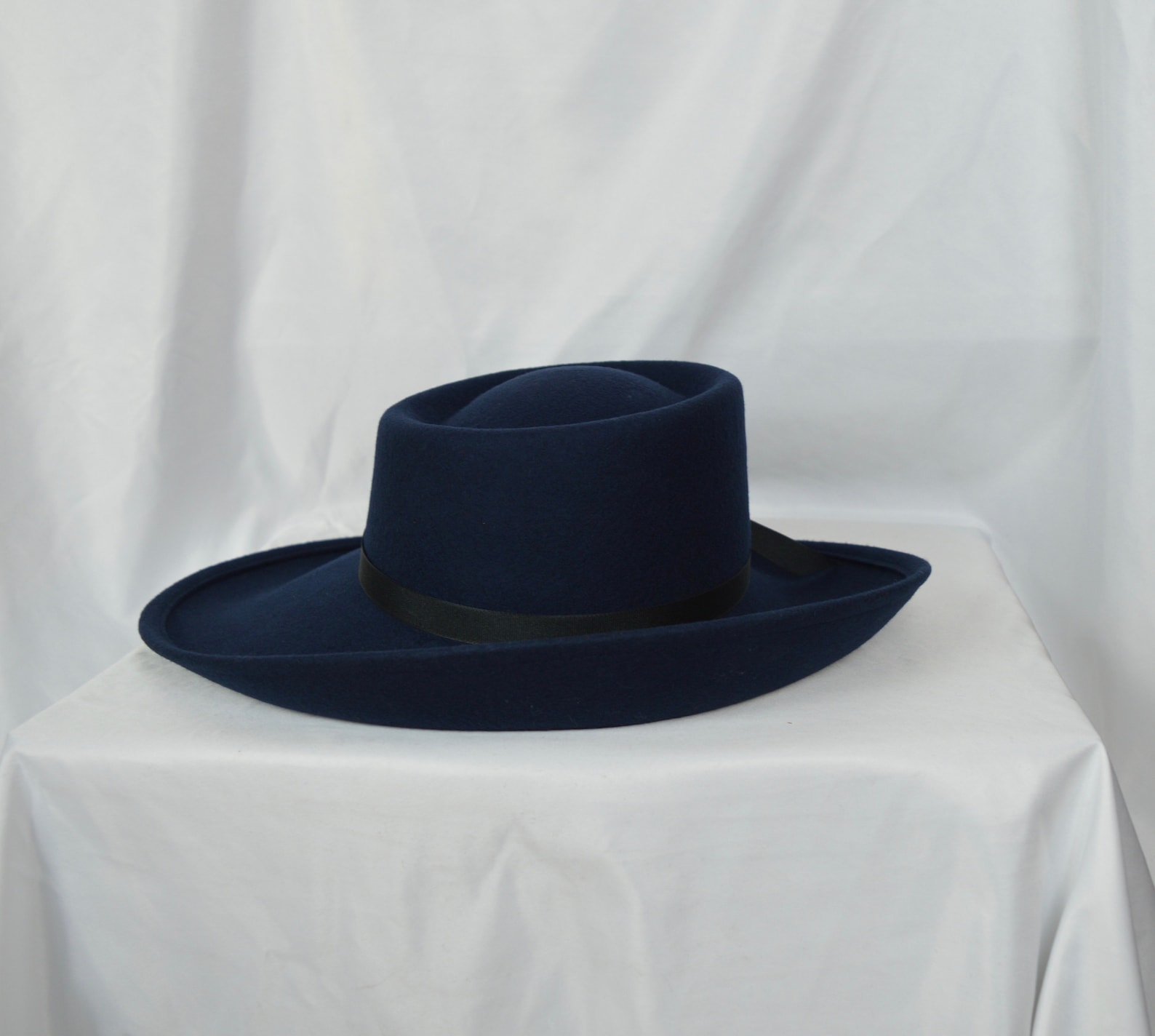 Navy Blue Large Brim Wool Felt Hat /navy Blue Felt Side Rolled Etsy