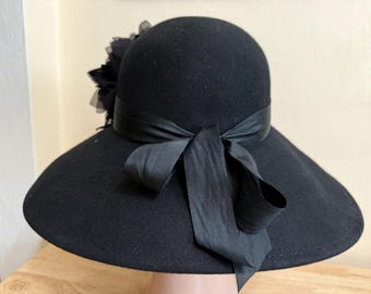 Macy\'s Black Wide-Brim Wool Felt Hat with Tassel Bow Wide Brim Hat in Black Fleece with Large Bow | The Derby  main image 4