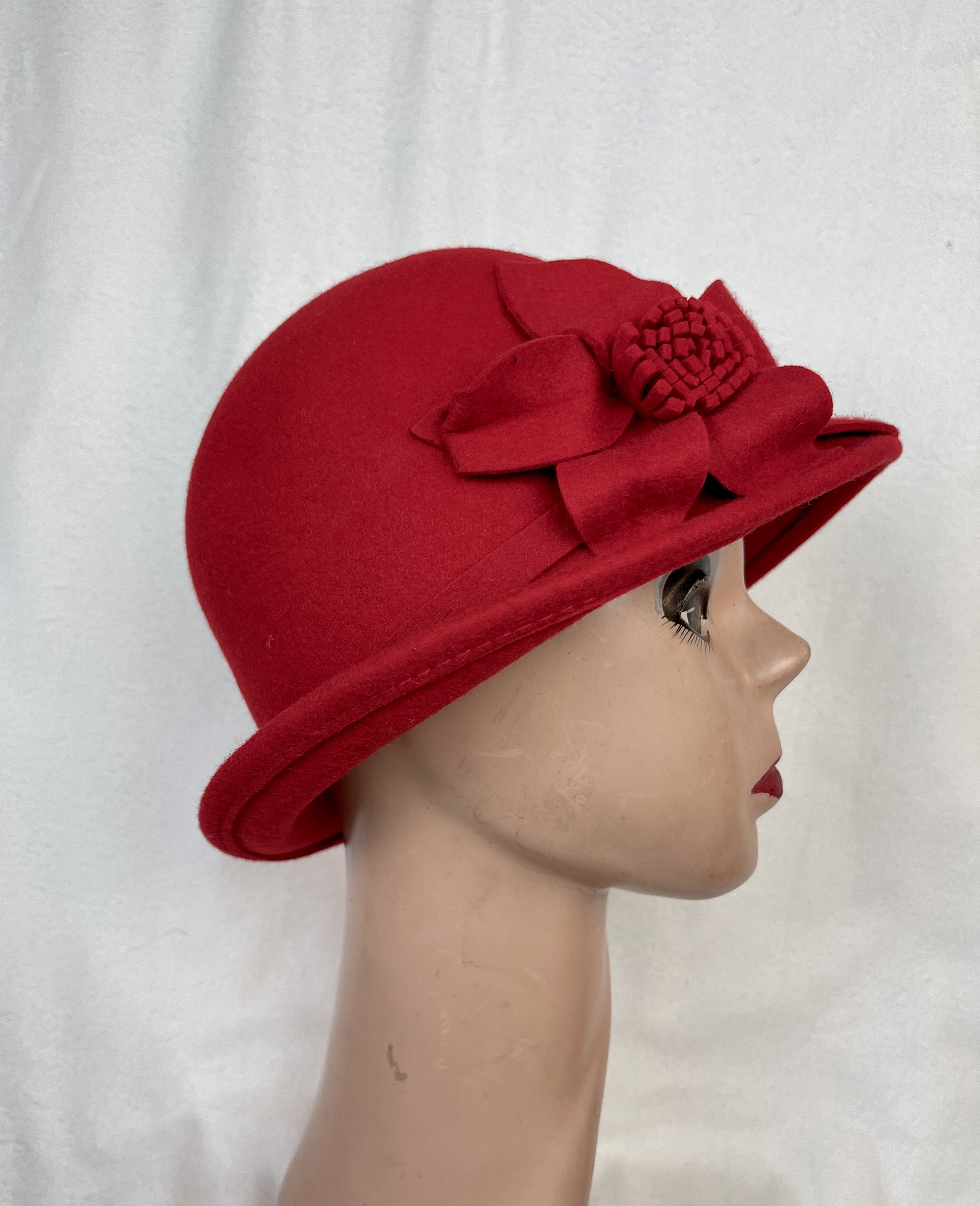 Red wool cloche hat 2025