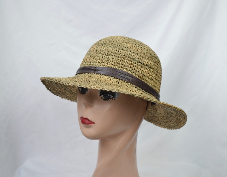 Natural Seagrass Straw Medium 2.5 Inch Flat Brim Hat Retro Inspired Seagrass Straw Boater Hat Seagrass Packable Sun Hat