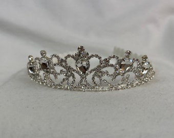 Girls Silver Jewel And Rhinestone Tiara With White Braided Trim / Flower Girl Tiara / Petite Toddler Tiara / Princess Tiara