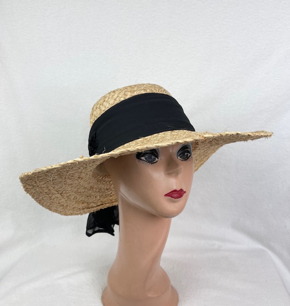 Raffia 4 Inch Large Brim Sun Hat With Black Scarf Band and Bow / Braided  Raffia Sun Hat / Raffia Natural Straw Large Brim Beach Hat -  Canada