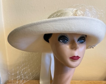 Ivory Wool Felt Wide Brim Hat: Silk Roses Bridal Millinery 