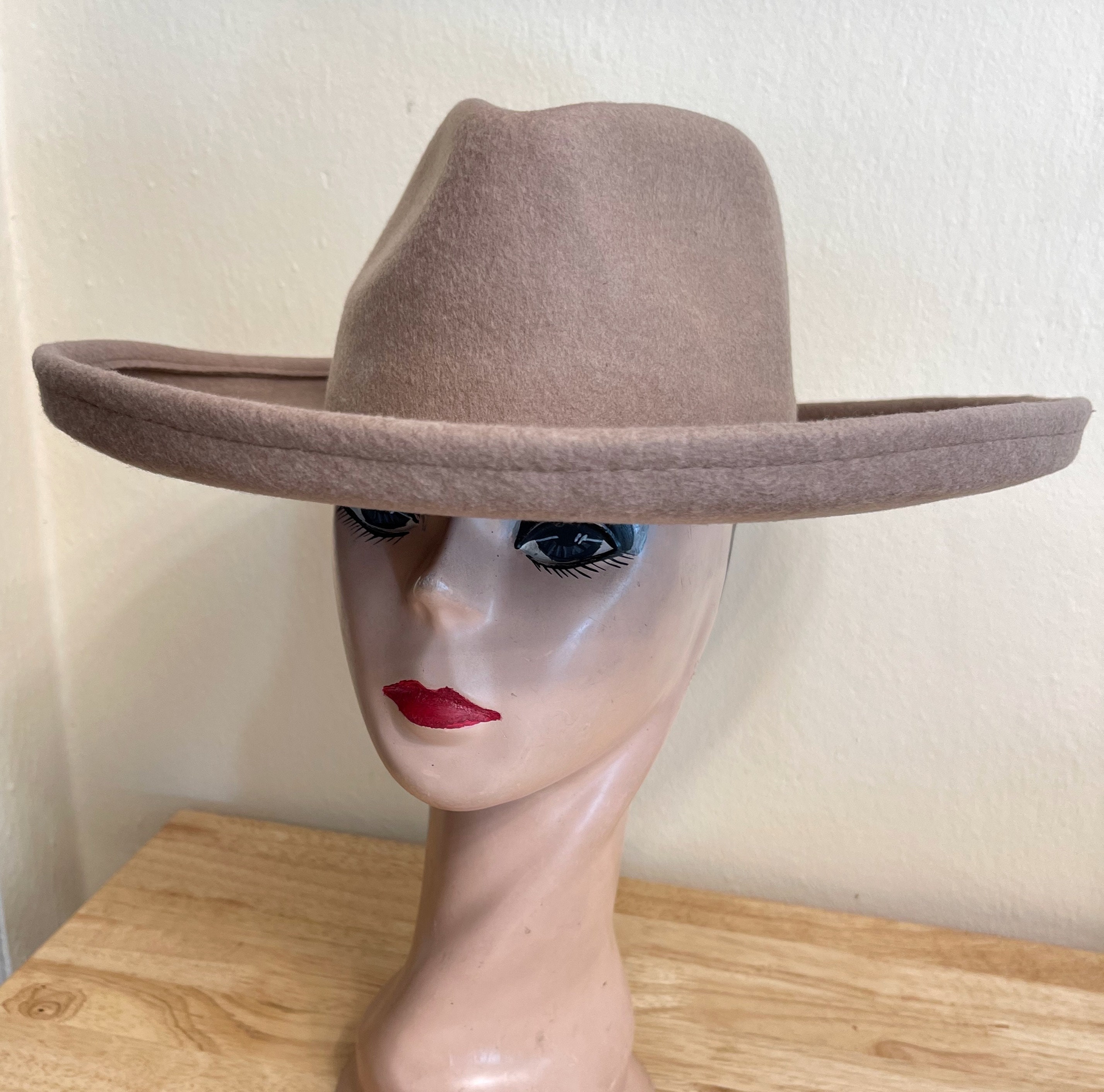 Tan Wool Felt Rancher Hat: Stiff Brim Fedora / Sale Hat Last  display picture 3