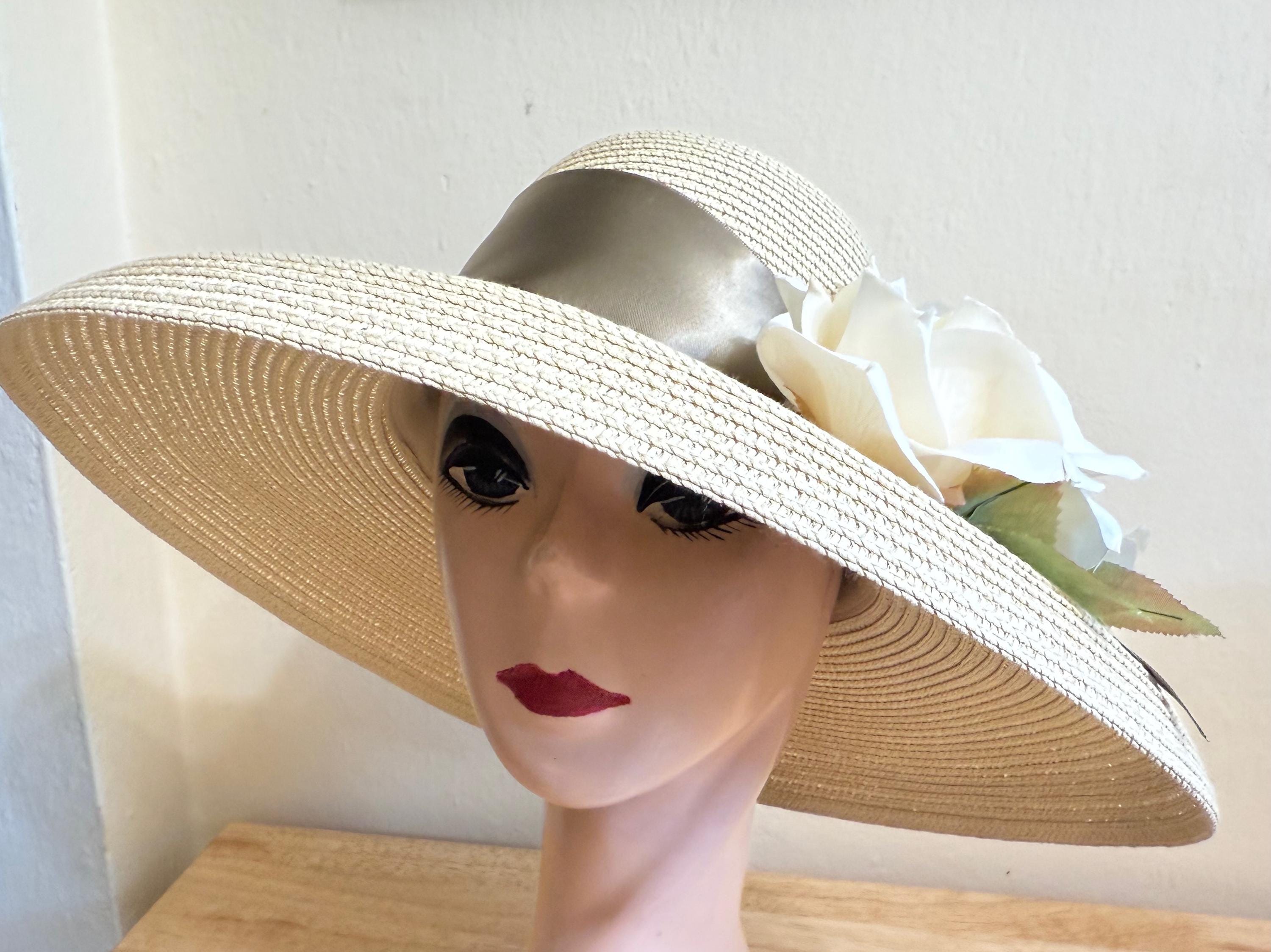 Vintage DKNY Light Cream Straw Wide Brim Derby Hat Medium‎ kentucky derby hat fascinator tan beige neutral wide brim  main image 2