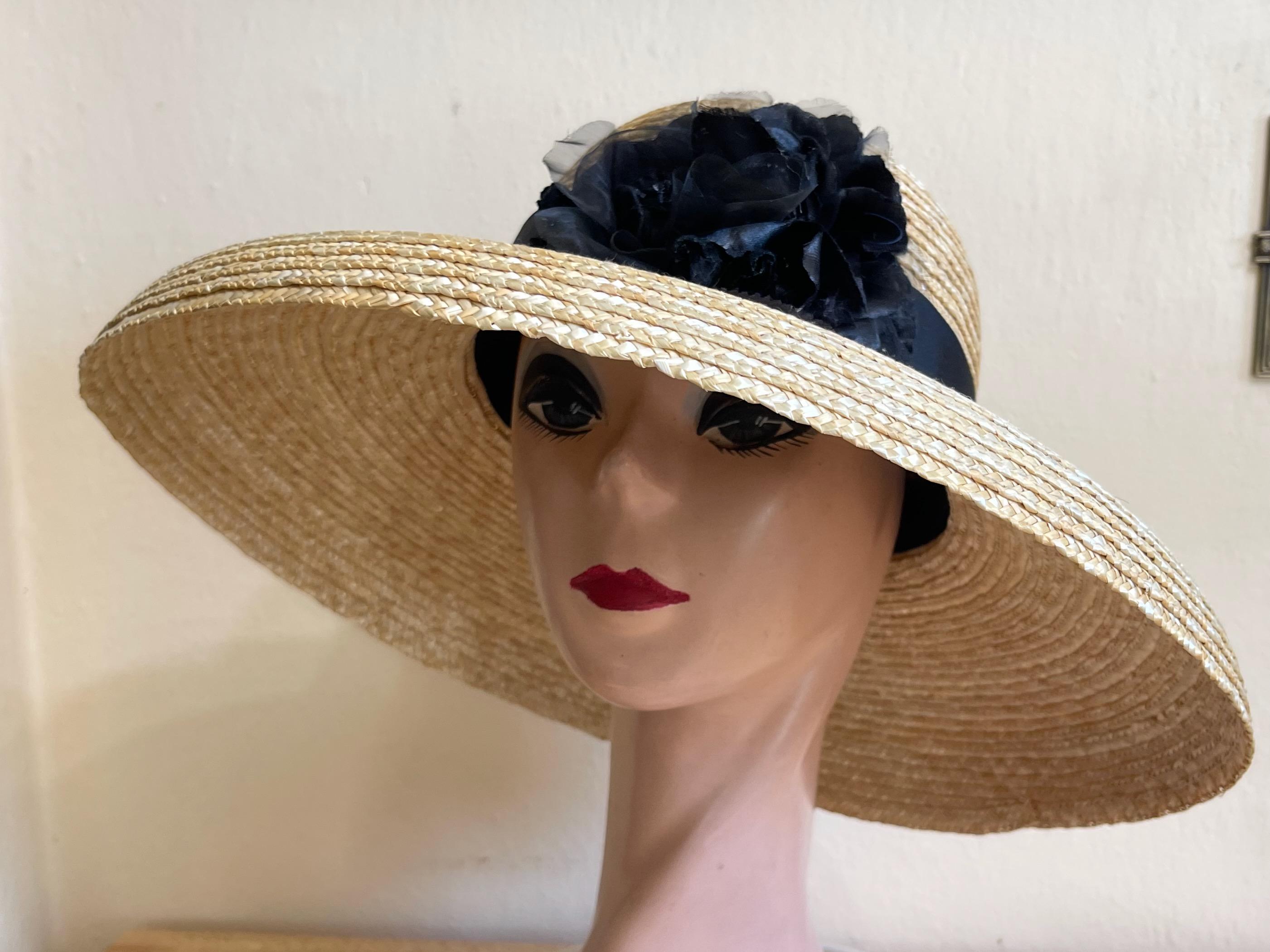 Bell Brim Wheat Straw Sun Hat: Black Silk Roses, Kentucky  display picture 3