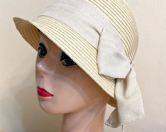 Beige Straw Cloche Hat: Vintage Inspired Wedding Guest Hat
