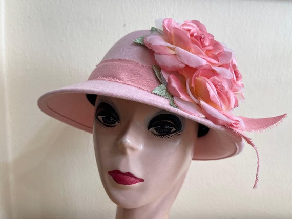Pink Felt Cloche Hat: Vintage 1920s Style With Silk Roses - Etsy