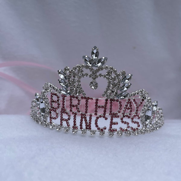 Birthday Princess Pink And  Silver Rhinestone Tiara /  Birthday Princess Tiara / Tiara / Birthday Princess Crown / Birthday Party Tiara