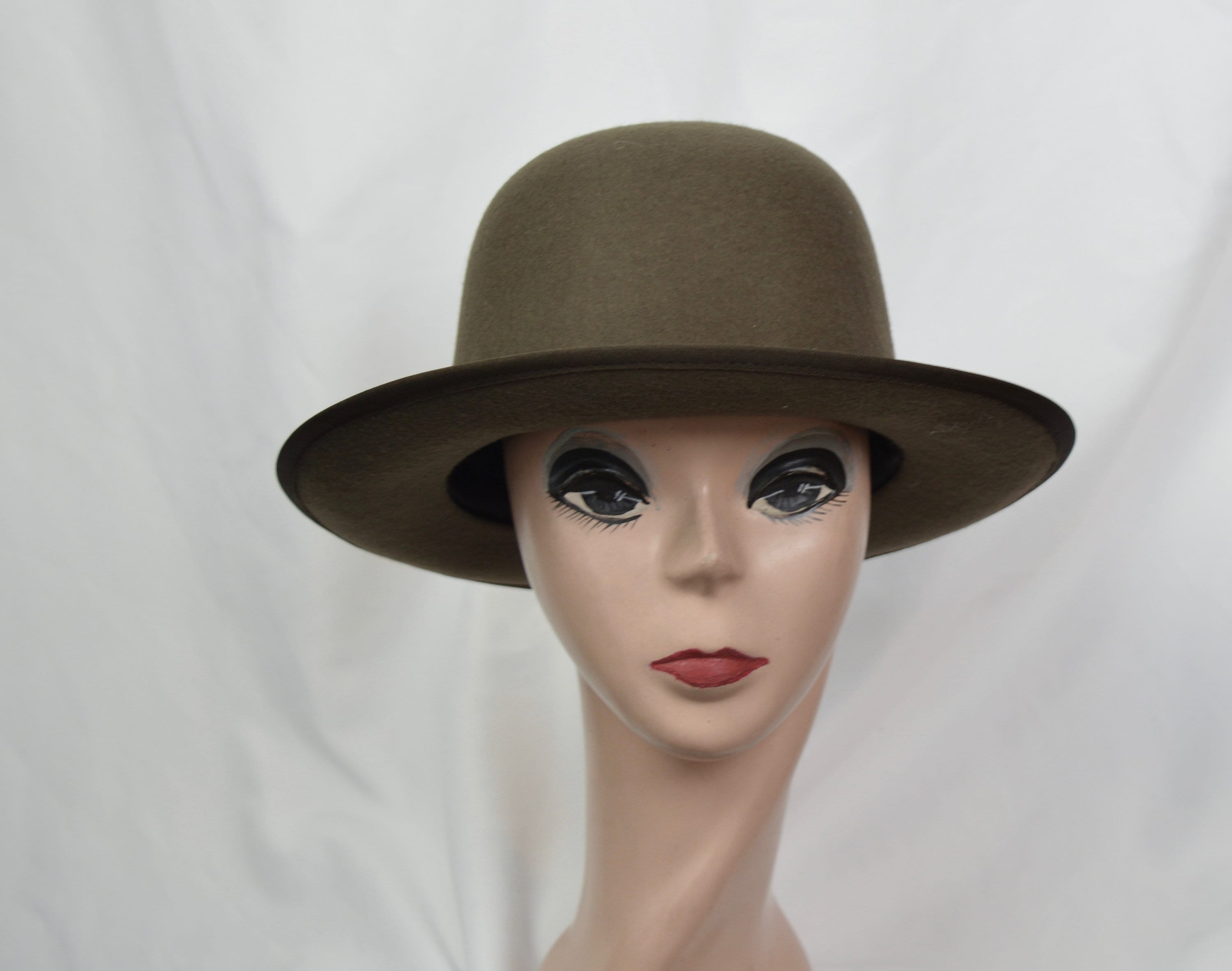Vintage Ernie 100% Wool Felt Cloche Hat – Taupe 23” Wool Felt Cloche Hat, Khaki, Fall Hat, Handmade Millinery main image 2