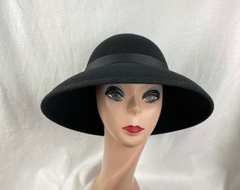 Black Wool Felt 4.5" Brim Lampshade  Hat / Large Brim Lampshade Hat / Millinery / Formal Hat / Wool Felt Millinery