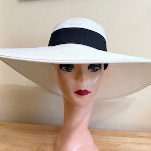 6 Inch Brim White Straw Sun Hat With Black Ribbon Band / Med And Large Head Sizes / Special Event Hat / Fashion Sun Hat / UV Protection Hat