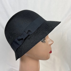 Black Linen Cotton Cloche Hat: Vintage 1920s Downton Abbey Style