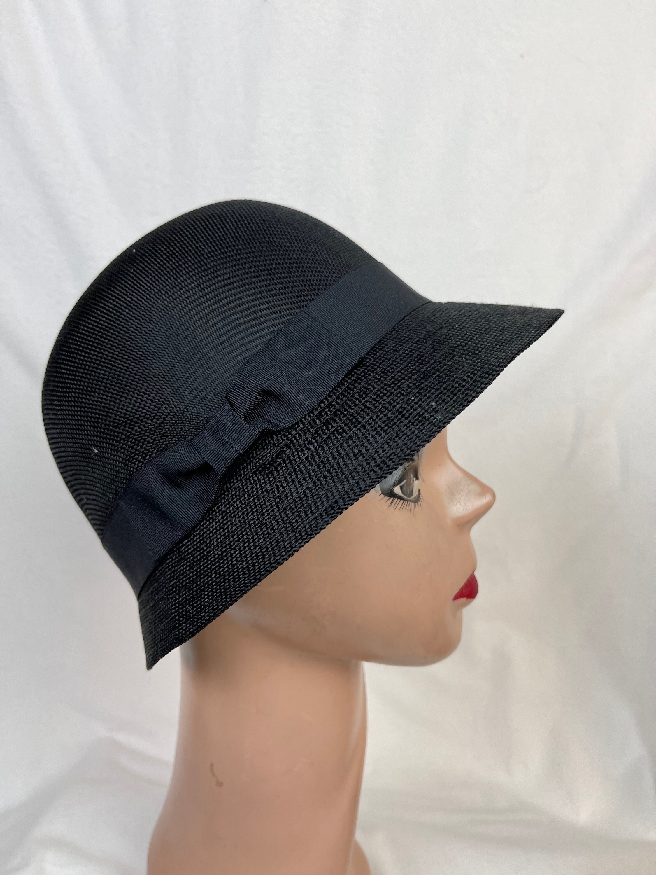 NWT Sinamay Straw Roaring 20\'s Style Cloche Hat Modern wide-brim cloche hat with peacock blue satin main image 2
