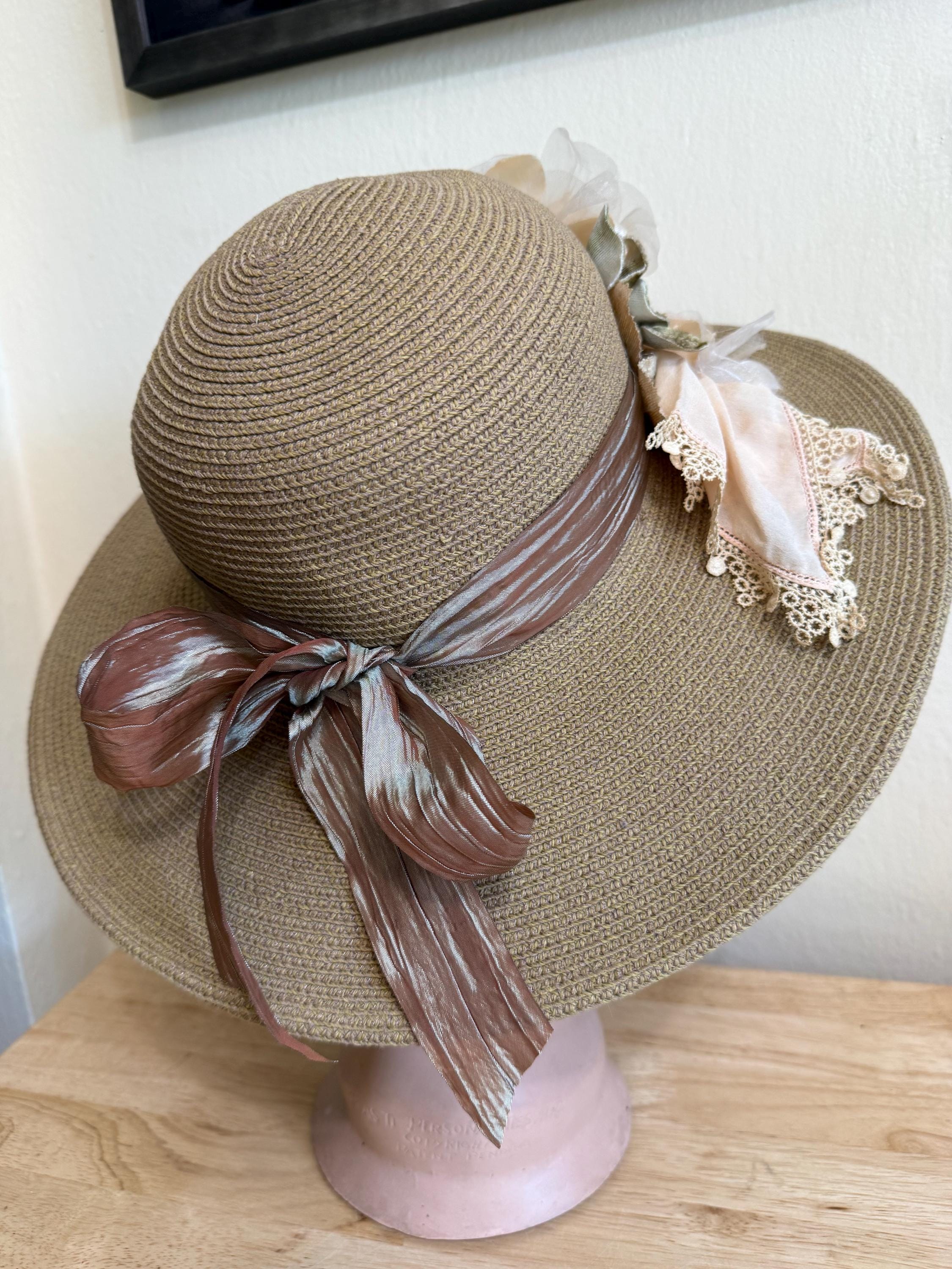 Toast Brown Straw Hat With Silk Roses / 4 display picture 3