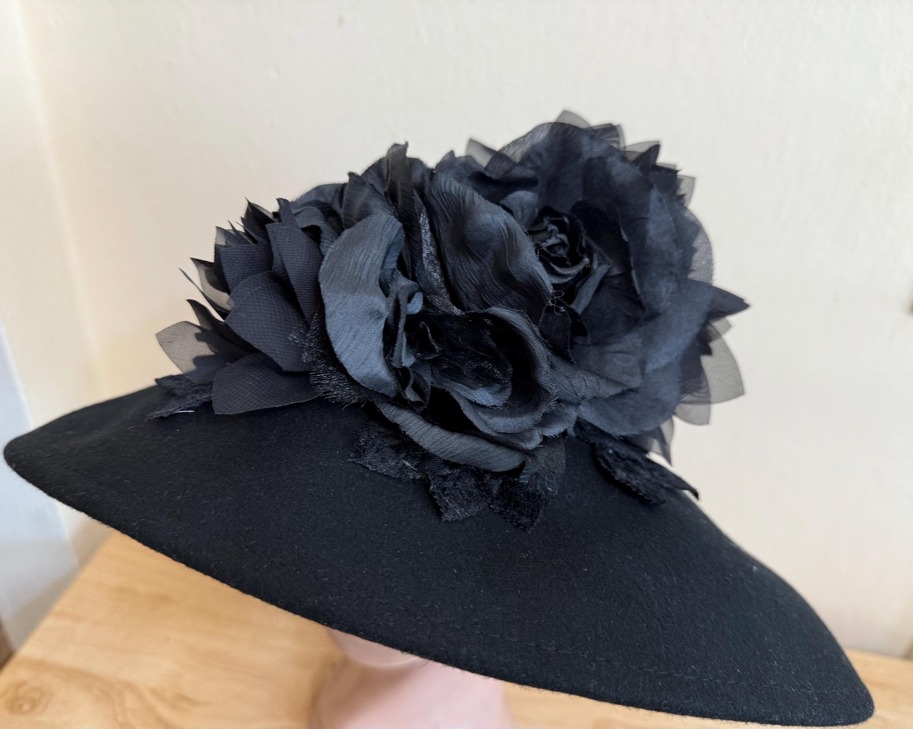 Floral Mustard Wool Felt Hat Women\'s Wide Brim Ribbon Flower Detailing Size 21in f_36959942_1699280139188_bg_pr  main image 2