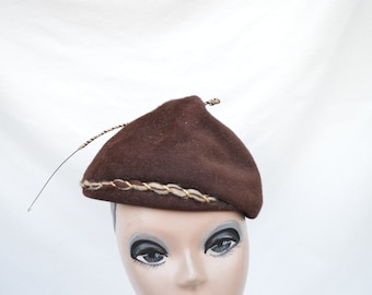 Vintage Brown Fur Felt Hat From 1940's / Vintage Brown Day Pillbox Style Hat / Nyala Brand Soft Felt Hat