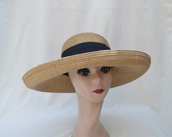 Kettle Brim Straw Sun Hat: 5-Inch Brim, Black Ribbon Band