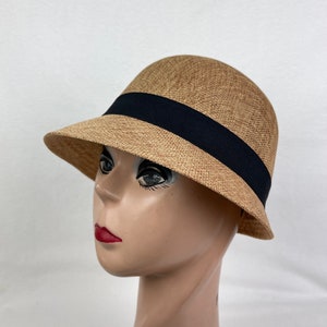 Brown Linen And Cotton Cloche Hat With Black Bow / Vintage Inspired / Downton Abbey Style Cloche / 1920&#39;s Style Cloche / 2 Inch Front Brim