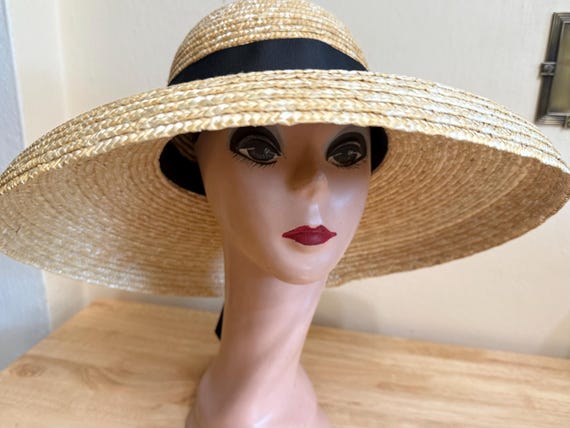 Wide Brim Wheat Straw 5 Inch Brim Hat: Dior Style Hat / Audrey Hepburn Style, Removable Grosgrain Ribbon