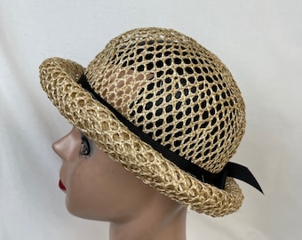 Vintage Inspired Sisal Straw Cloche Hat: Head Size Adjustable
