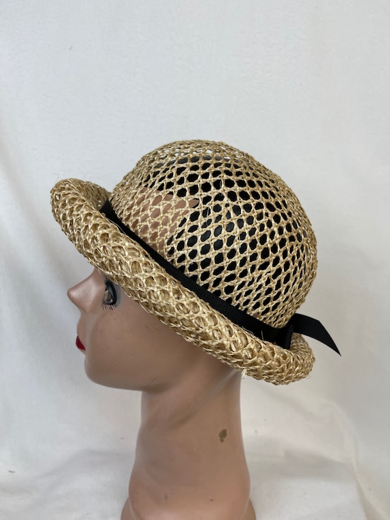 Vintage Inspired Sisal Straw Cloche Hat: Head Size 