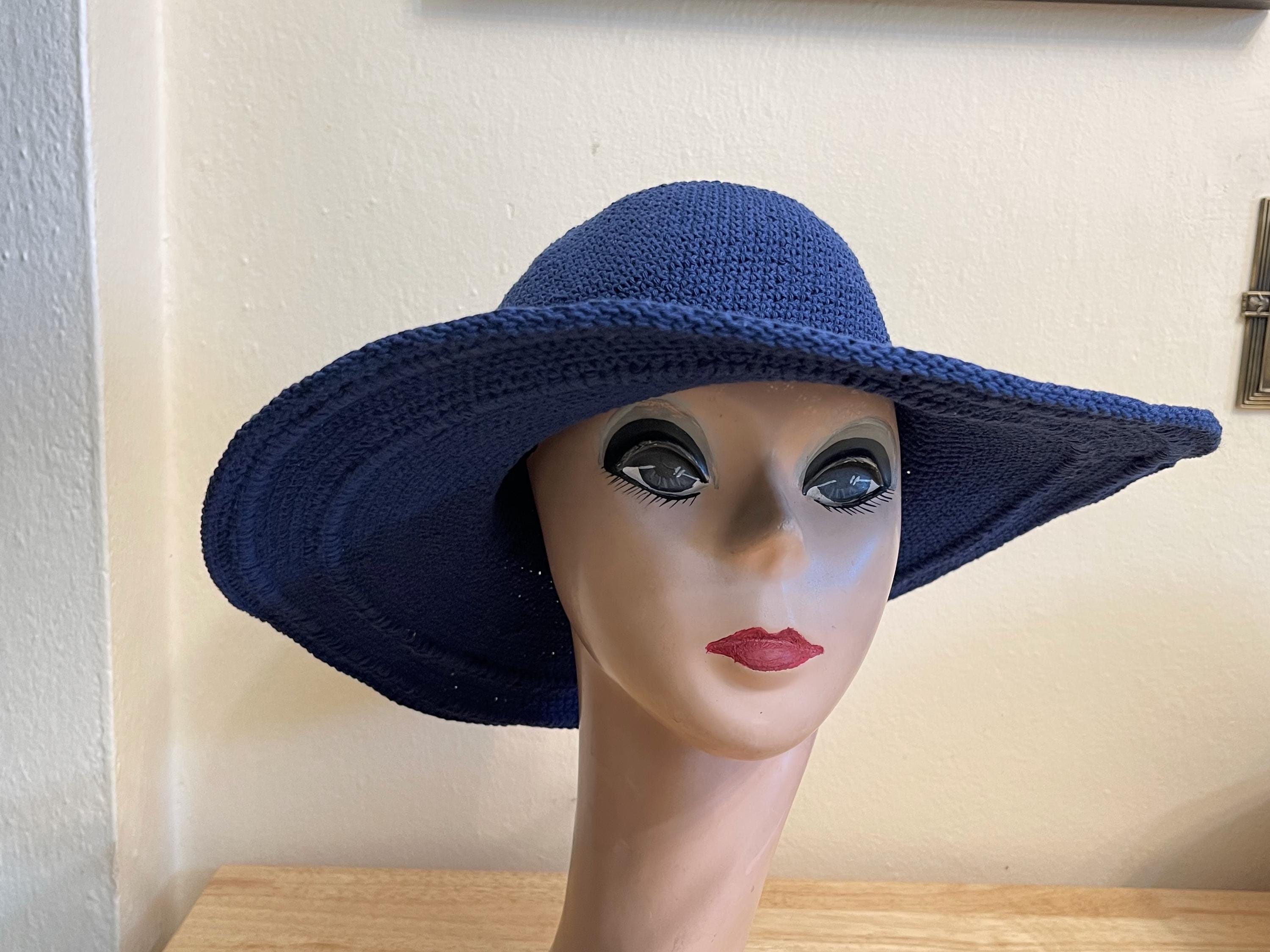 Hand-dyed Navy Blue Crochet Sun Hat: Adjustable Brim Cotton  display picture 1
