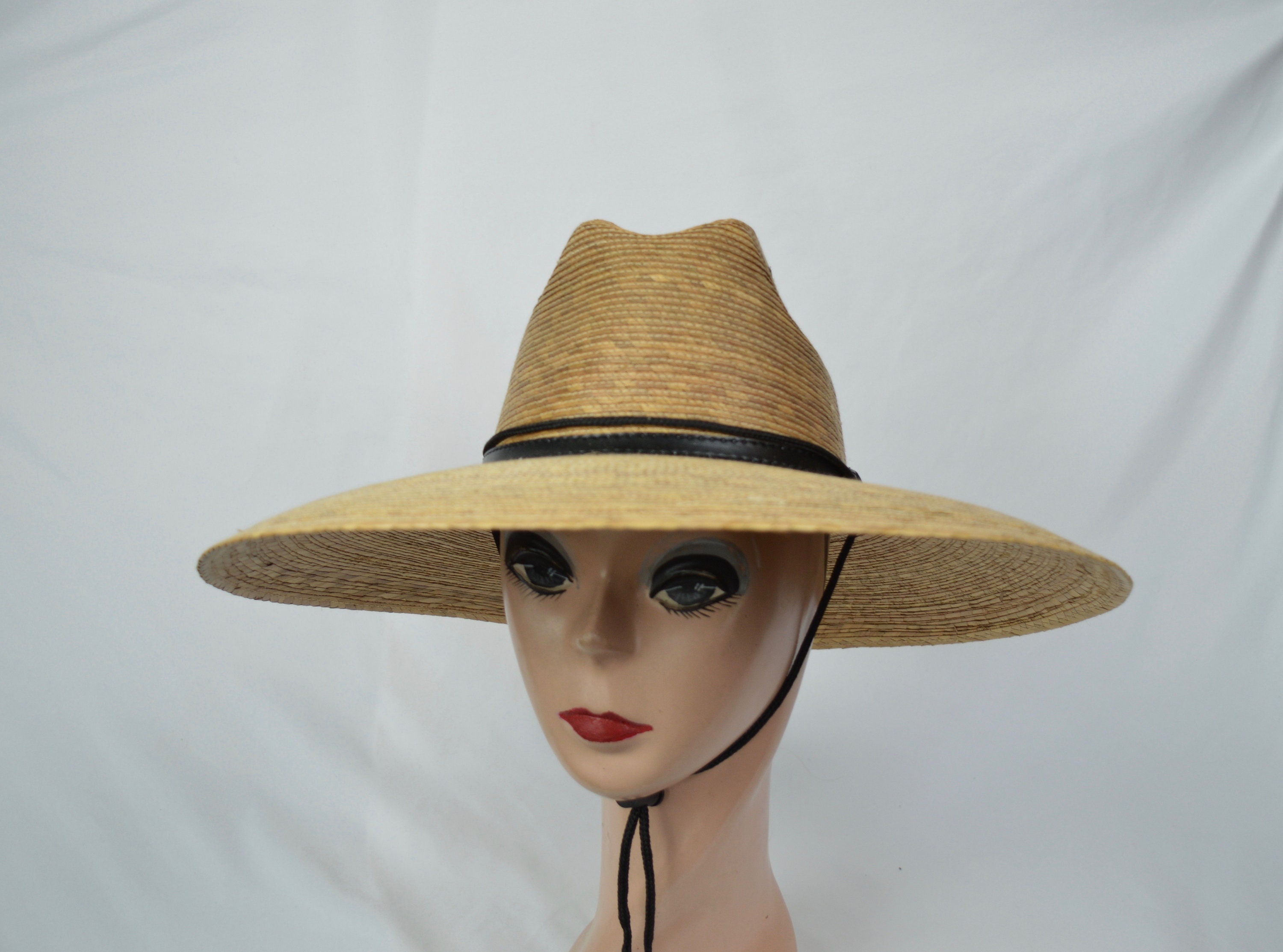 Dark Palm Straw 5 Brim Lifeguard Sun Hat /med Head Size / Woven